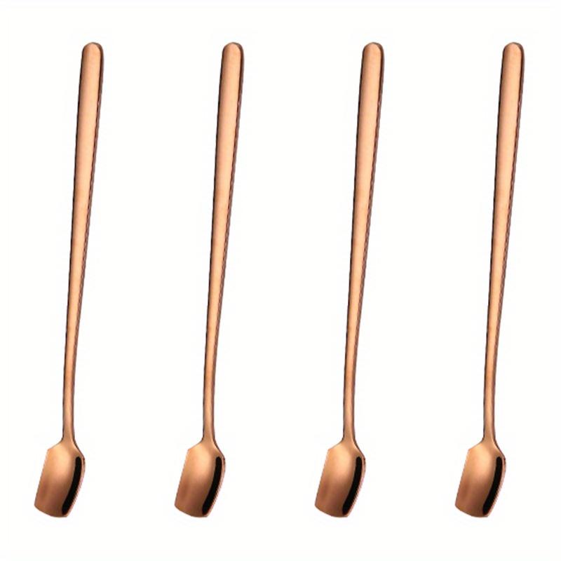 4 buc, set de linguri de desert reutilizabile din oțel inoxidabil cu mâner lung pentru uz casnic, restaurant și petreceri - perfect pentru înghețată, lapte și cafea