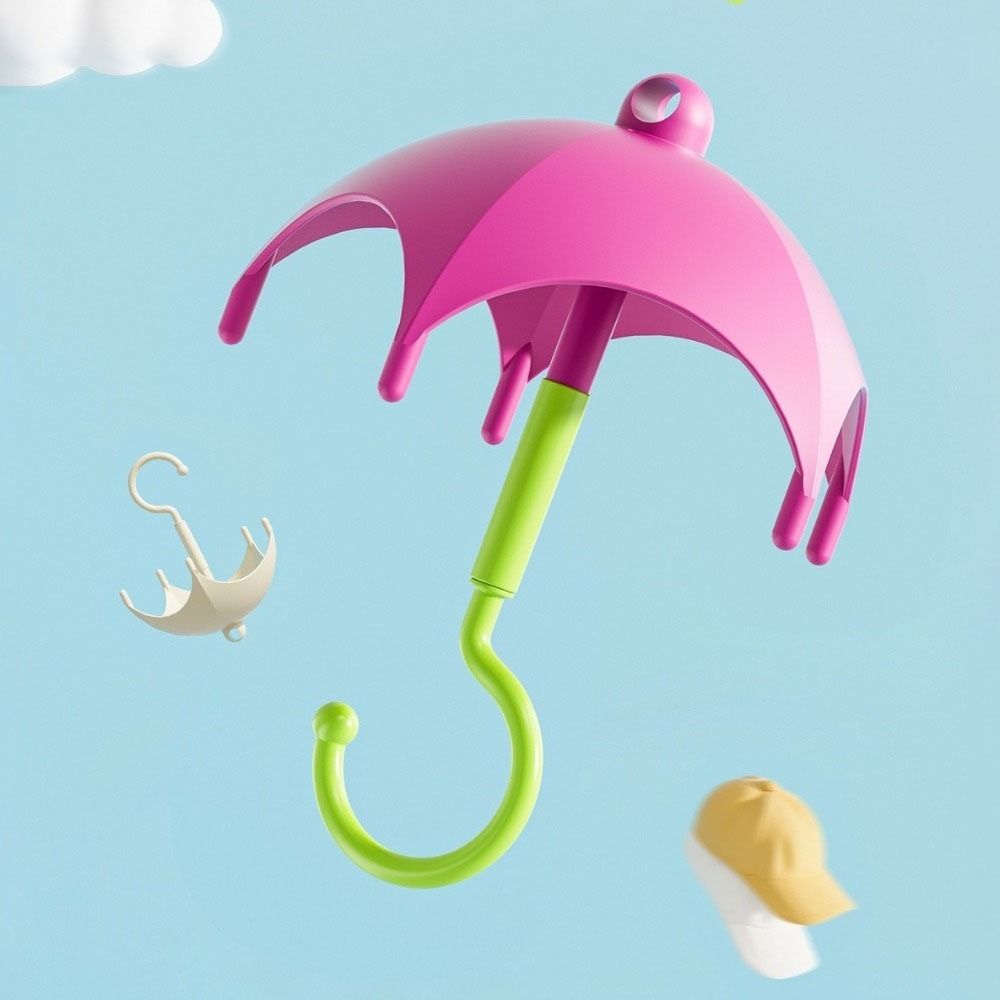 2Pcs Plastic Dopamine Umbrella Shape Hooks 5 Claw Rotatable Umbrella Rotation Coat Hanger Space Saving Punch Free Belt Organizer