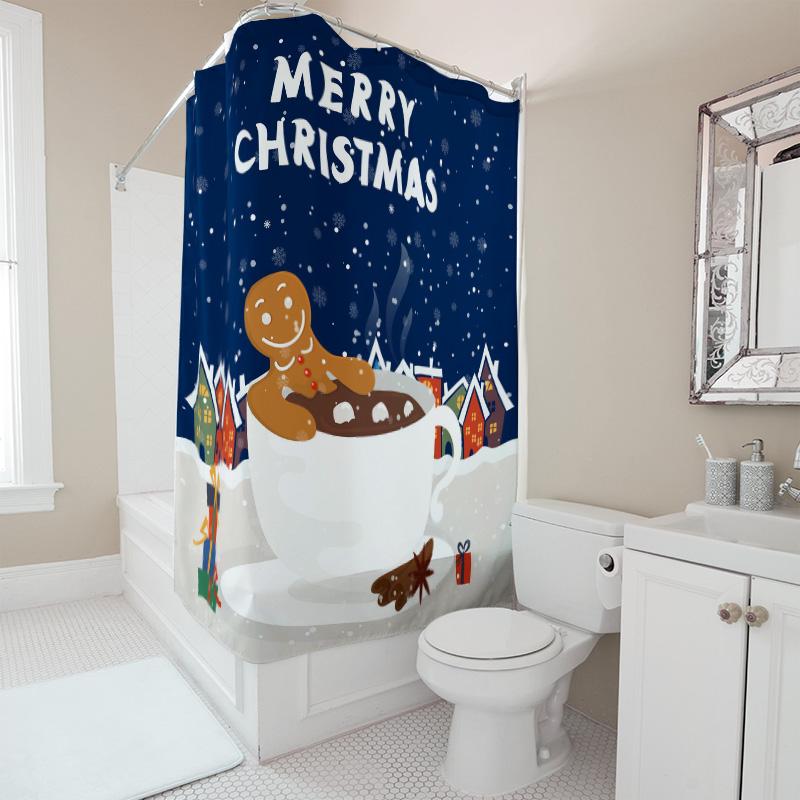 TU Gingerbread Man Christmas Shower Curtain Festive Holiday Bathroom Decor Cute Cartoon Holiday Decor Set Waterproof Fabric