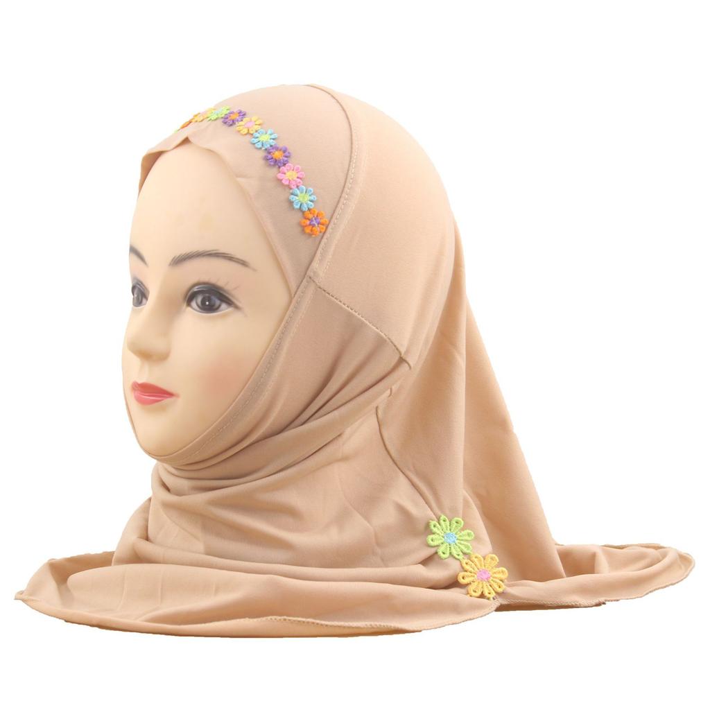 Easy To Wear Girls Instant Hijab Scarf Muslim Hijabs Handmade Flower Amira Lovely Flower Headscarf Turban for 2-6 Years Kids