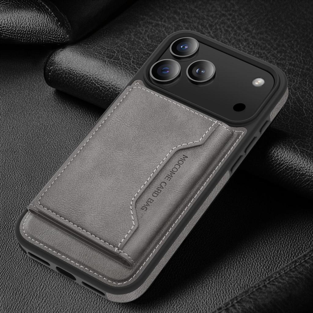 Apple 17 Pro Max Magnetischer Kartenhalter Ständer Lederhülle - Sturzsicheres Schutz-iPhone 16 Cover mit Kartenschlitz