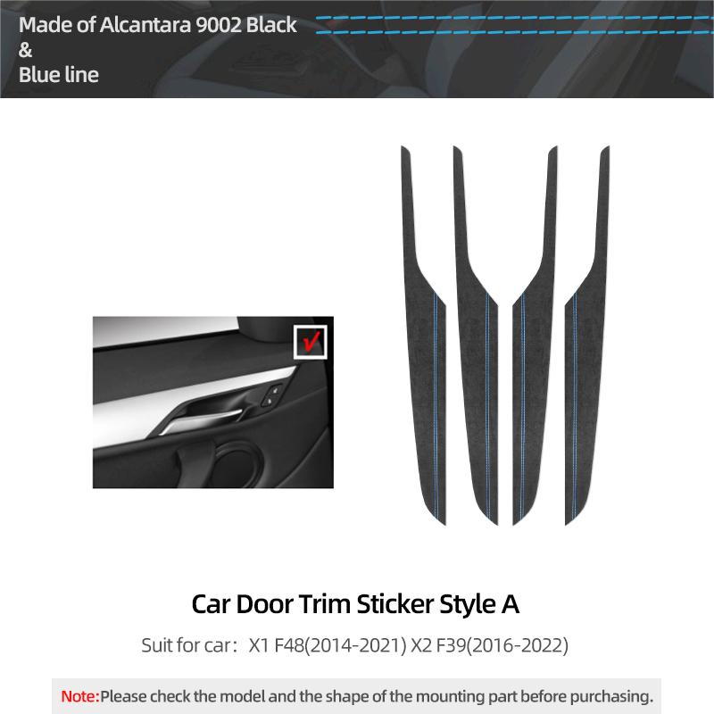

For BMW X2 F39 X1 F48 Made of Alcantara Car Interior Door Panel Trim Strips Performance Sticker 4pcs Auto Tuning Accessories Blue Style A