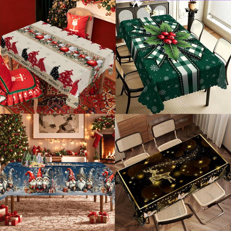 Christmas Printed Tablecloth Holiday Xmas Party Table Cover Decorative Dining Table Cloth for Home Kitchen Rectangular Round