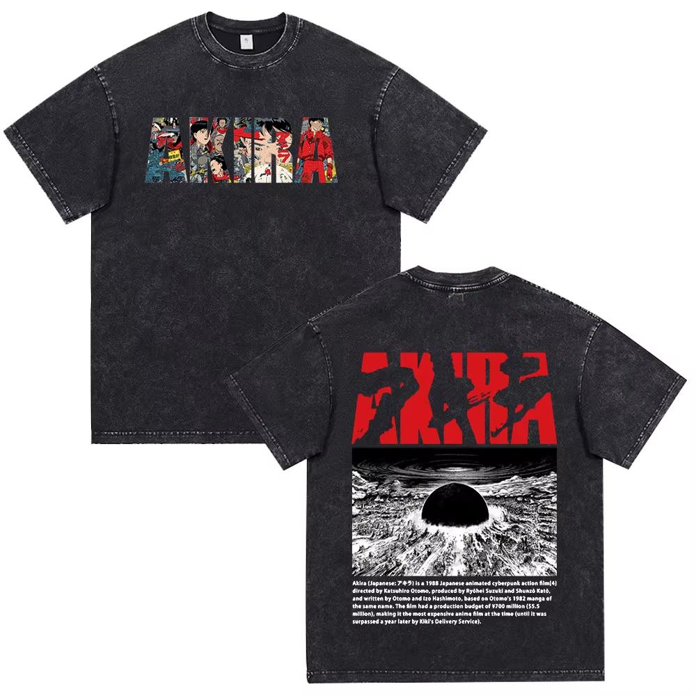 Japanese Anime Akira Washed Vintage T Shirt Science Fiction Cartoon Movie Shotaro Kaneda T-shirt Men Daily Wear Cool Top