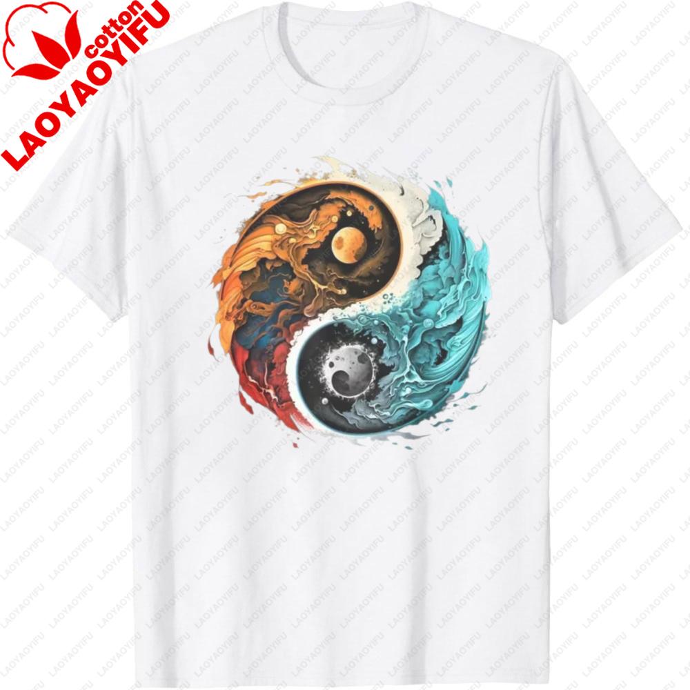 Yinyang Taijitu Diagram Shirt Yinyang Fish Flame Sun Wave Moon Printed Tee Eastern Philosophy Trend Tshirt Unisex Unisex Tshirt