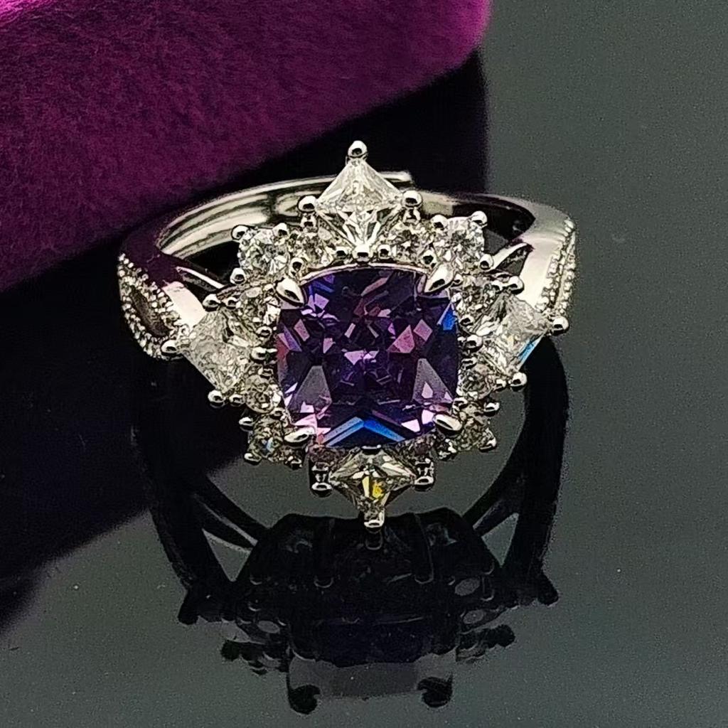 The Same Imitation Large Carat Pink Diamond Ring Women'S Fashion 8 * 8 Fat Square High Carbon Diamond Open Ring