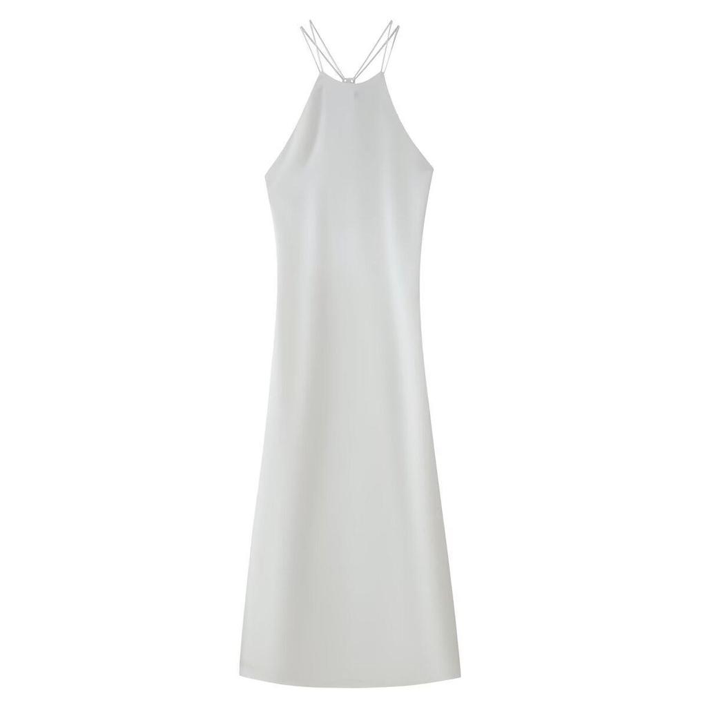 Spring 2025 Women's European & American Style Satin Slip Dress with Slimming Back Detail
