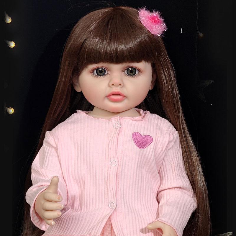 

Simulated Baby Rebirth Doll Bathable and Interchangeable Doll 55cm Big Eyes, Long Hair, Straight Legs Doll Birthday Gift Toy