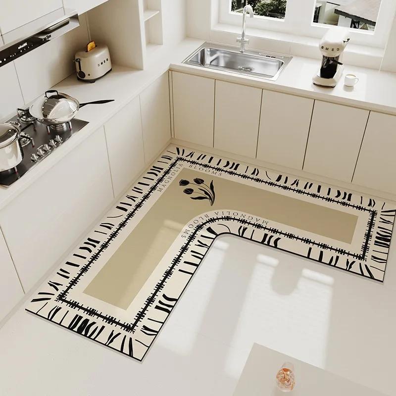 Carpet for Kitchen Pvc Floor Mat L-shaped Rug Soft Diatom Mud Absorbent Foot Mats Non-slip Water-absorbent Home Decoration