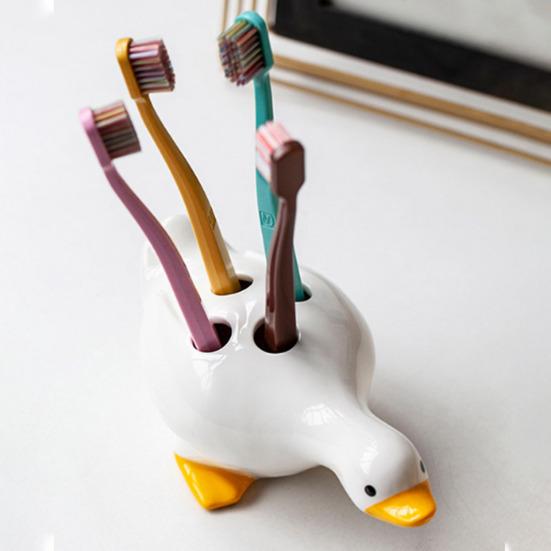 Duck Toothbrush Holder Ceramic Cute Toothbrush Organizer Decorative Cartoon Duck Toothbrush