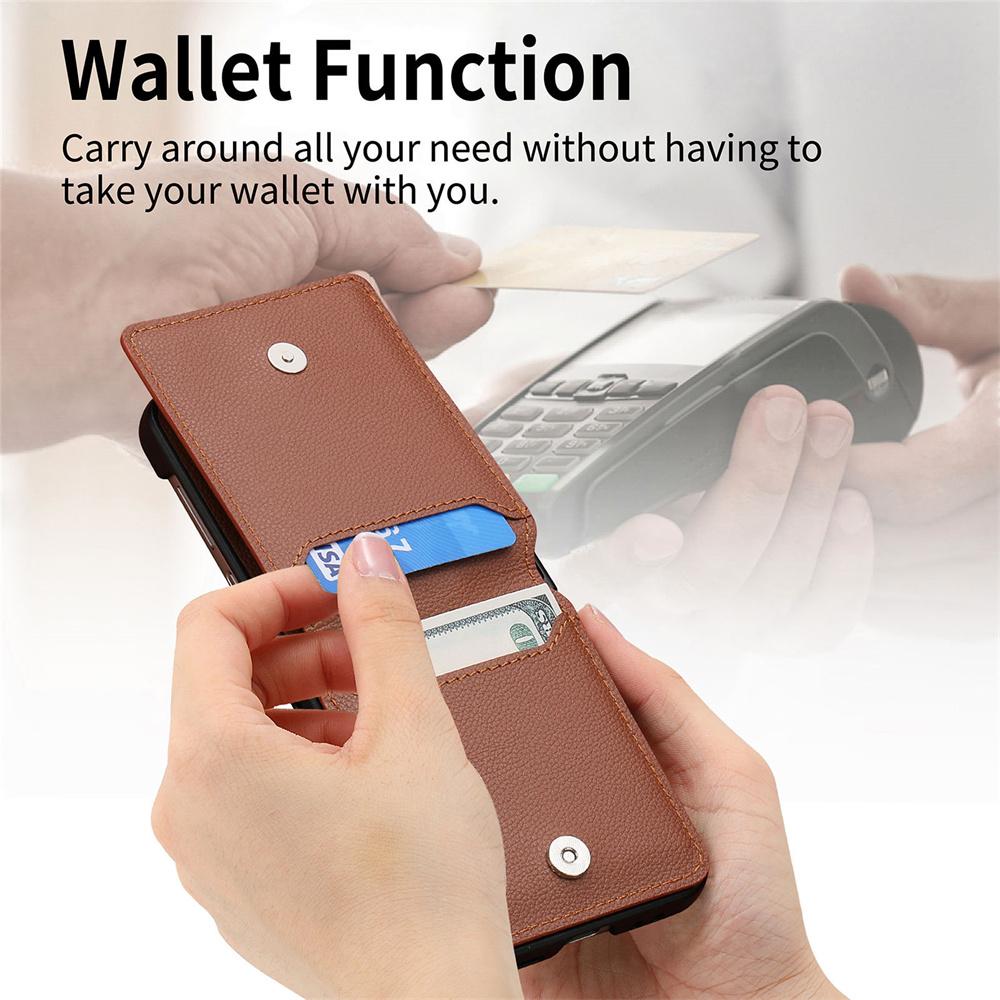 Custodia Portafoglio in Pelle con Motivo Litchi per Samsung Z Flip 5 4 3 2 7 Porta Carte Copertura per Galaxy Z Flip 4 6 Anello per Dita Custodia Morbida
