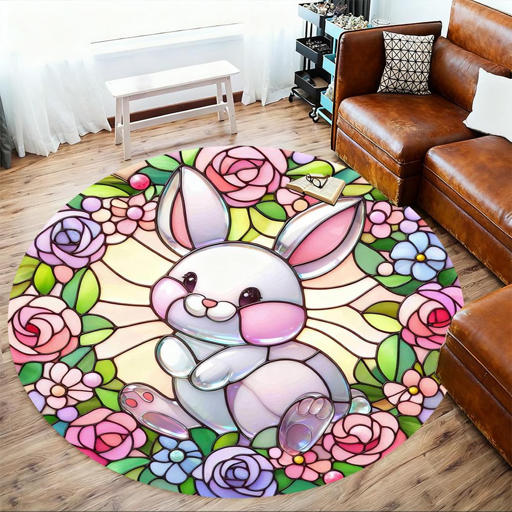 1pc Rabbit Flowers Round Chair Mat Office Area Rug - Non-Slip, Floor Mat for Office, Bedroom, Ideal Home Decor Gift C0112075