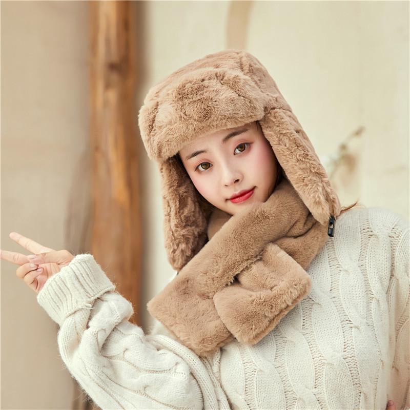 Hat Men's and Women's Full Plush Lei Feng Hat with Fur Collar Cycling Korean Version Fashionable Cold-proof and Warm Northeast Travel Ski Hat