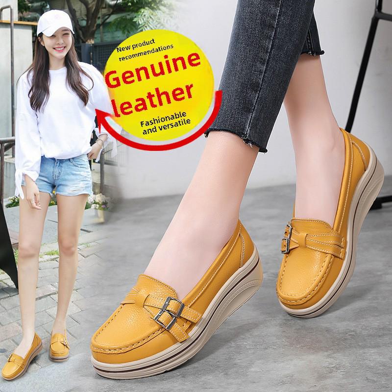 

Туфли-качалки из натуральной кожи с толстой подошвой на платформе и танкетке для женщин среднего возраста, туфли для мам больших размеров 41