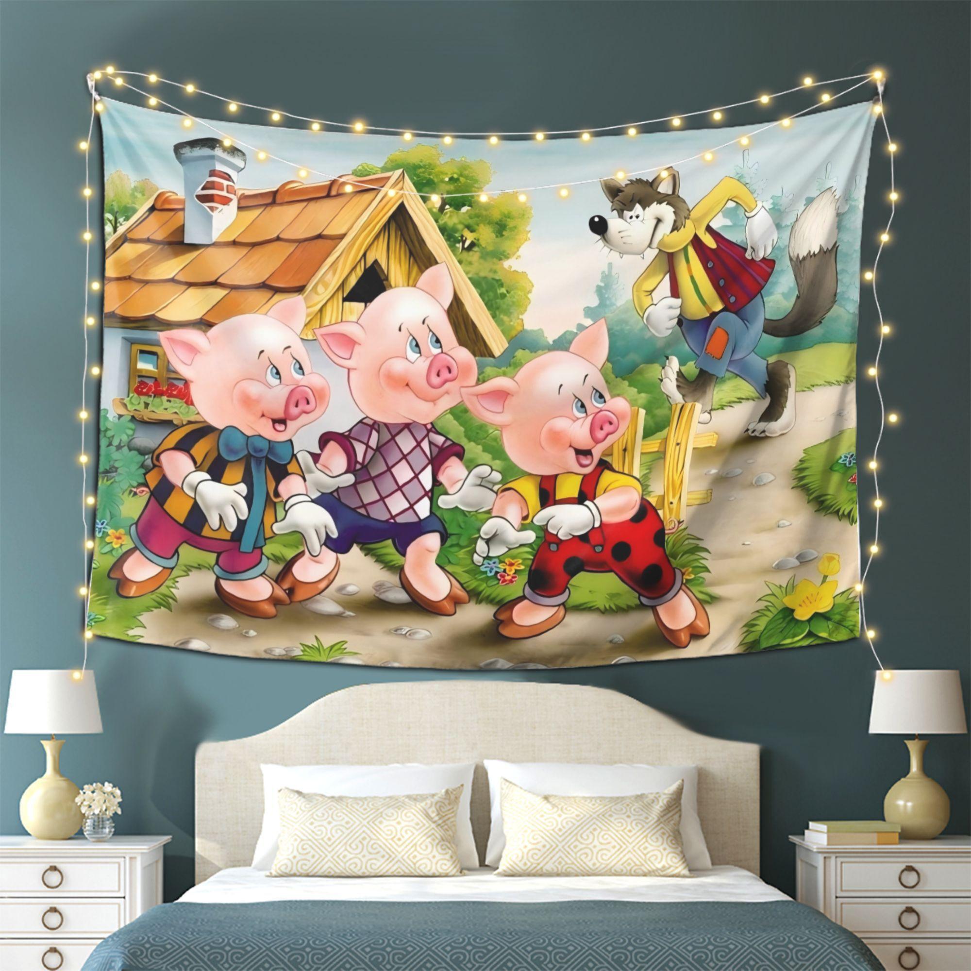 Classic Fairy Tale Wall Hanging, Childlike Cartoon Decorative Cloth, Parent-Child Tapestry, Room Decoration 100X70CM