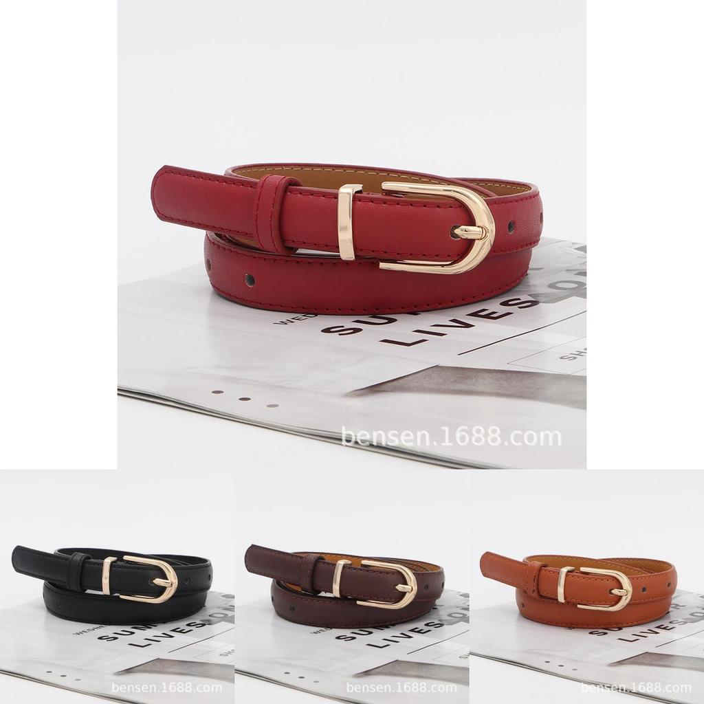 Fashionable Womens Black Pu Leather Skinny Belt With Adjustable Pin Closure For Daily Use