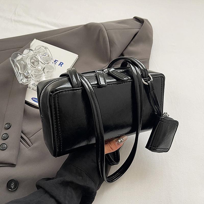 Women Fashion PU Leather Pillow Top Handle Shoulder Bags Retro Solid Color Underarm Bags With Small Purse Female Handbags ARI