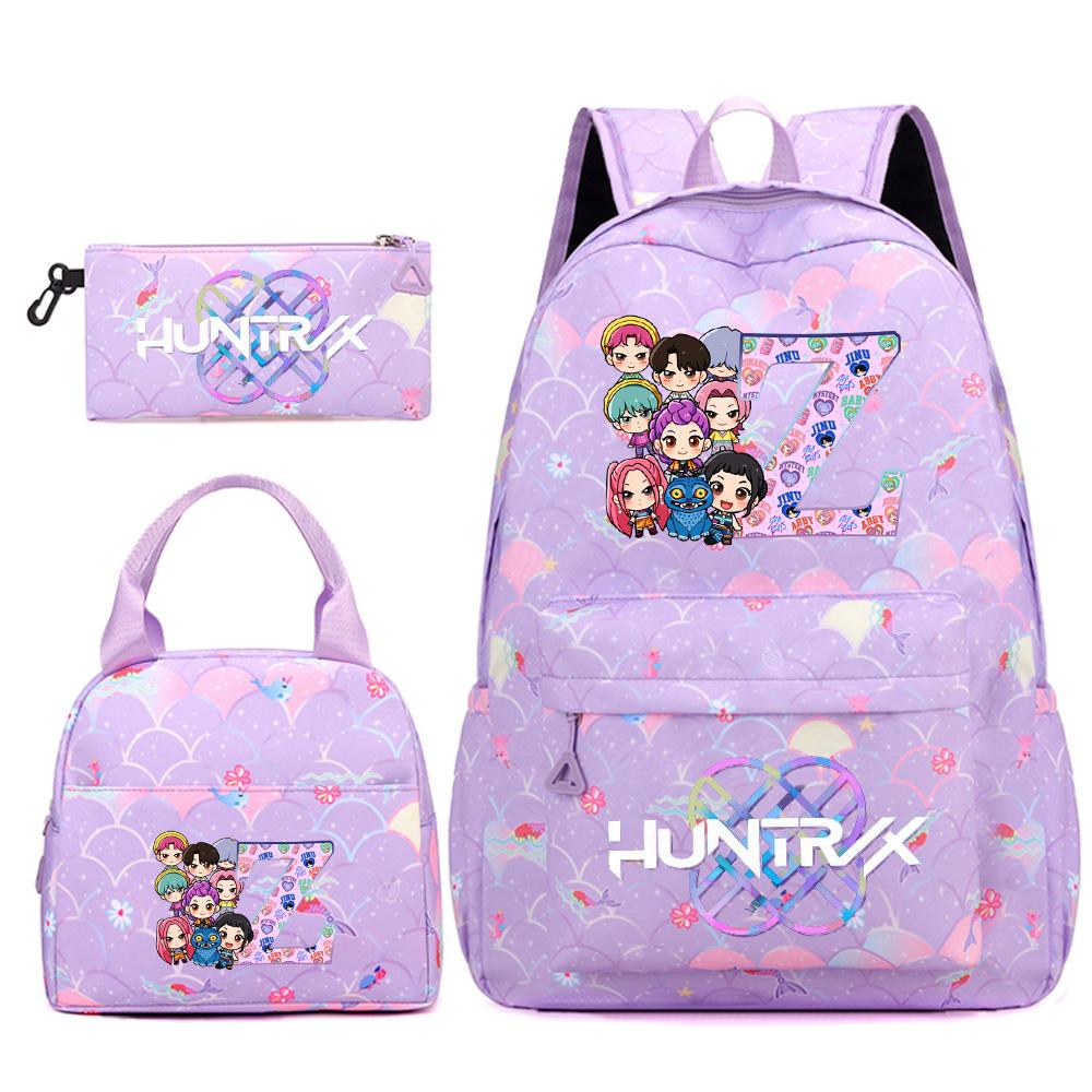 3Pcs/set 26 English Letter Kpop Printed Backpack Handbag Pencil Case for Teenger Student Girl Boy Schoolbag Kid Bookbag Large Capacity Travel Bag Gift