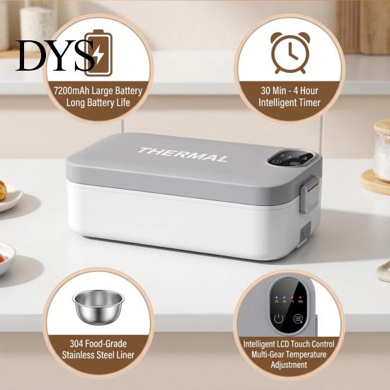 Scaldavivande da Viaggio Elettrico per Pranzo, Capacità 900ml, Scaldavivande Portatile, Rivestimento in Acciaio, Ricaricabile via USB, Riscaldato, Ermetico, Temperatura Costante