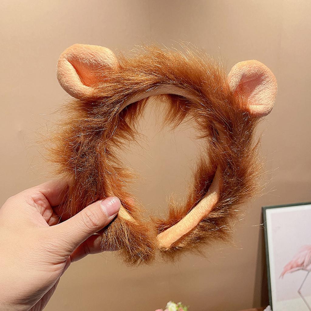 Cute 3D Animal Hairhoop Plush Lion Hairband Funny Party Headband Birthday Party Headwear Women Face Washing Headband