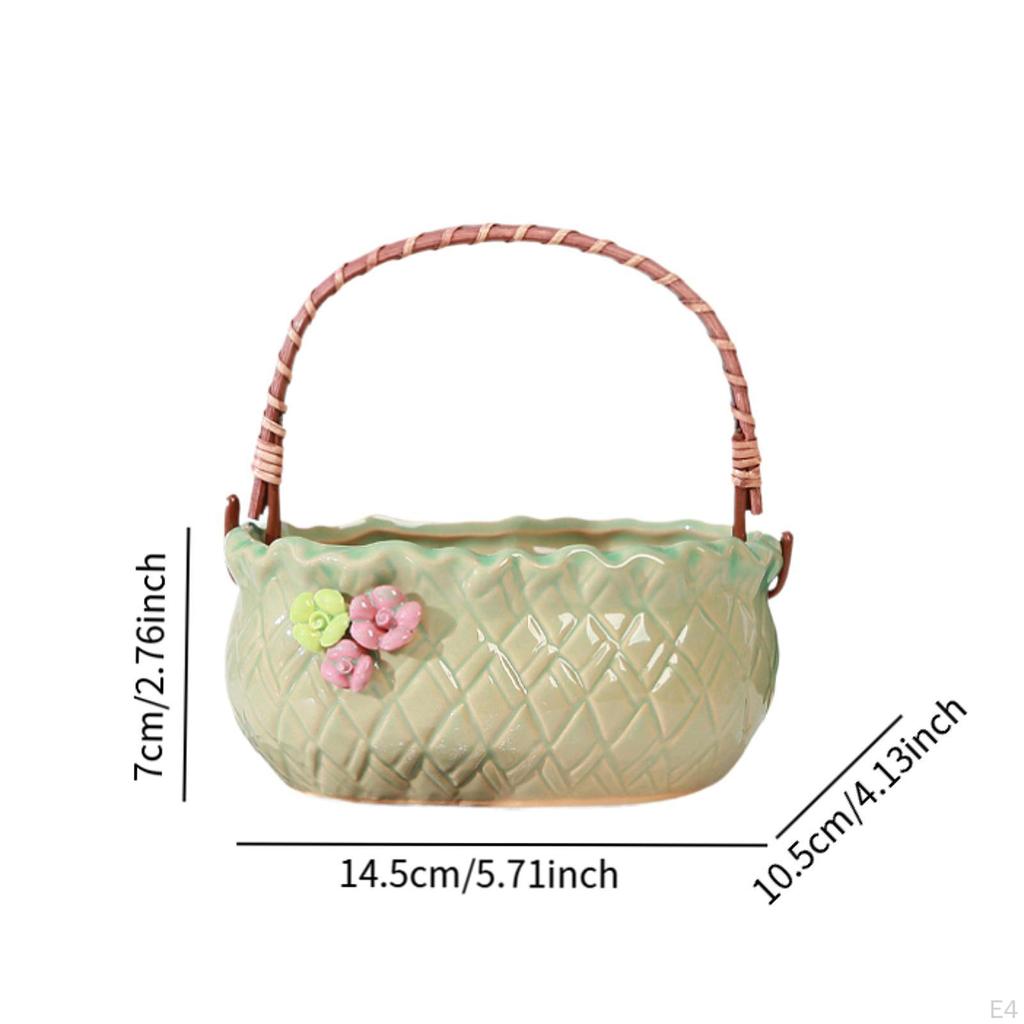 Ceramic Flower Pot for Handheld Basket Planter Container Indoor Decoration