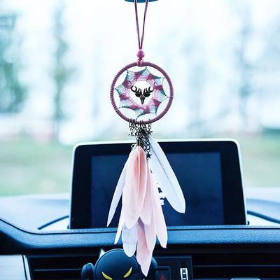 Mini Traumfänger Auto Anhänger Zubehör Innenausstattung für Mädchen Feder Spiegel Hängender Anhänger Wohnkultur Glücksauto Ornament Geschenke