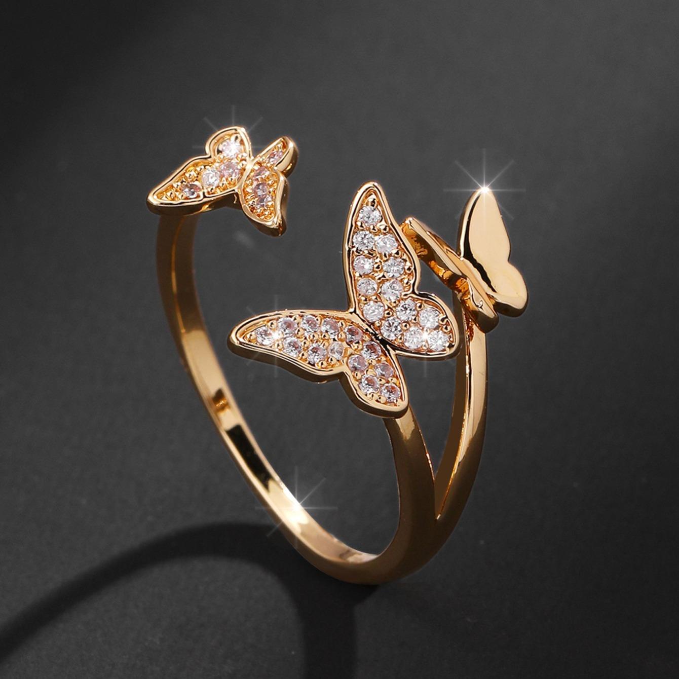 Bohemian style adjustable open ring with butterfly design, fashionable ring Average Size