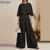 ZANZEA Women 3/4 Sleeve Blouse and Wide Leg Pants Casual Two Piece Suit Sets