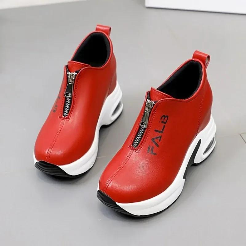 Black Women Sneakers with Platform Wedge Sneakers Women Shoe Casual Lady Vulcanized Shoes White Height Increase Shoes Women