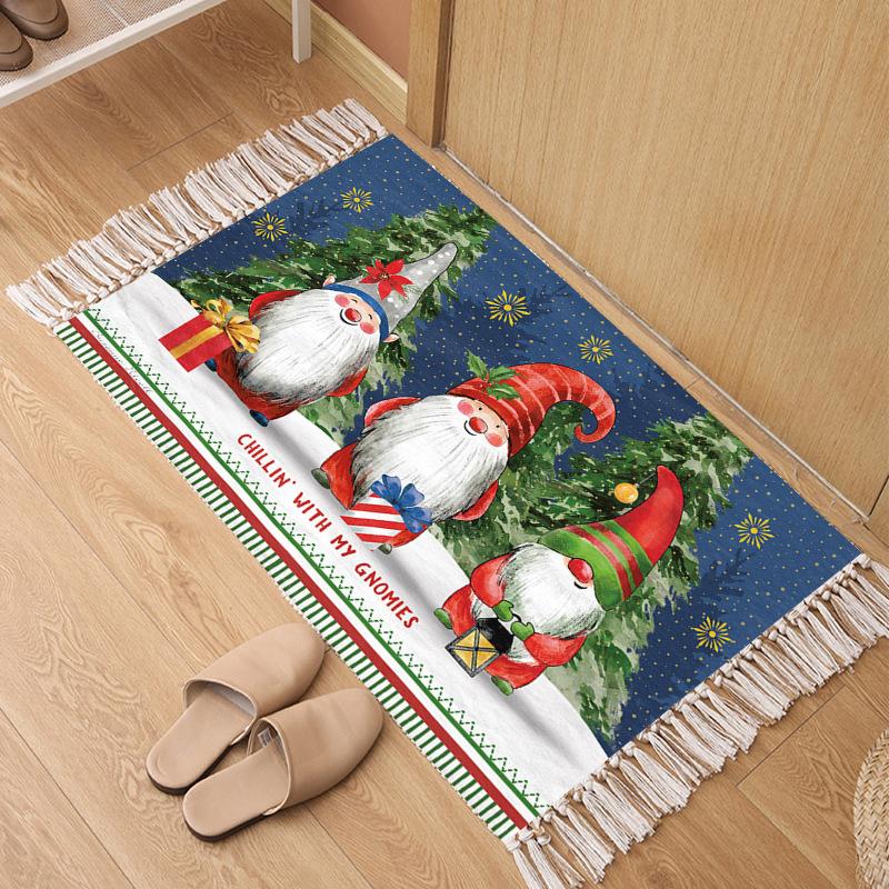 Christmas Dwarf Polyester Cotton Hand-woven Fringe Carpet Christmas Carpet Entryway Door Mat