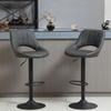 Bar Stool Set of 2, Faux Leather Look, Swivel, Height Adjustable, Footrest, Metal Frame, 47 x 52 x 87-109 cm, Grey