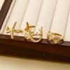 3pcs Bohemian Golden Ocean Style Ring Set Adjustable, Shell Starfish Designs Open Rings Set Women Travel Beach Ring Zircon