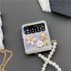For Samsung Galaxy Zflip 3 5g Zflip 4g 5g Zflip 4 Fashion Diamond Flower Perfume Bottle Pearl Hand Chain Flash Laser Card Case