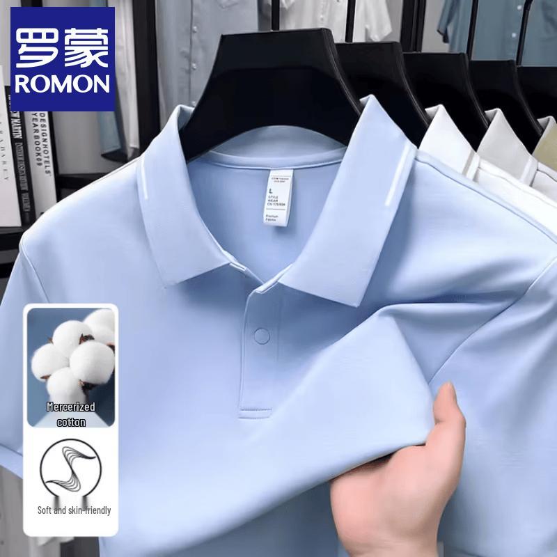 ROMON Men's Business Casual Short Sleeve Polo Shirt