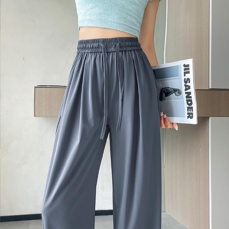 2025 Women's Quick-Dry Ice Silk Wide-Leg Floor-Length Pants, Summer Casual Lightweight Loose Fit, Plus Size Available