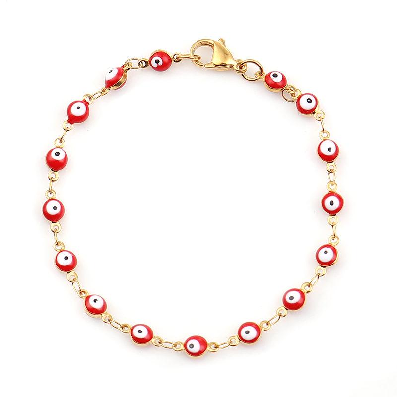 Fashion Stainless Steel Bracelets Blue Red Evil Eye Enamel Bead Bracelet For Women Jewelry Gifts 18.7cm(7 3/8") long, 1 Piece