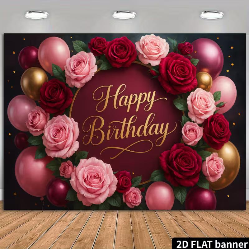 

2D Flat Floral Happy Birthday Party Photo Booth Background Cloth 47.2x31.5inch/120*80cm