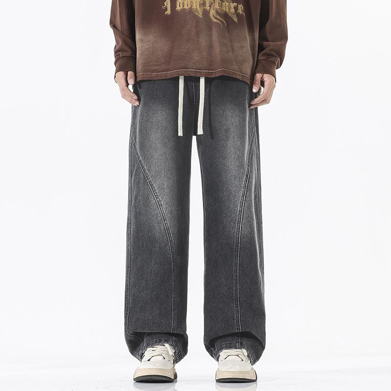 

Американские старые выбеленные джинсы с лоскутным дизайном, мужские модные брендовые свободные прямые длинные брюки-моп S