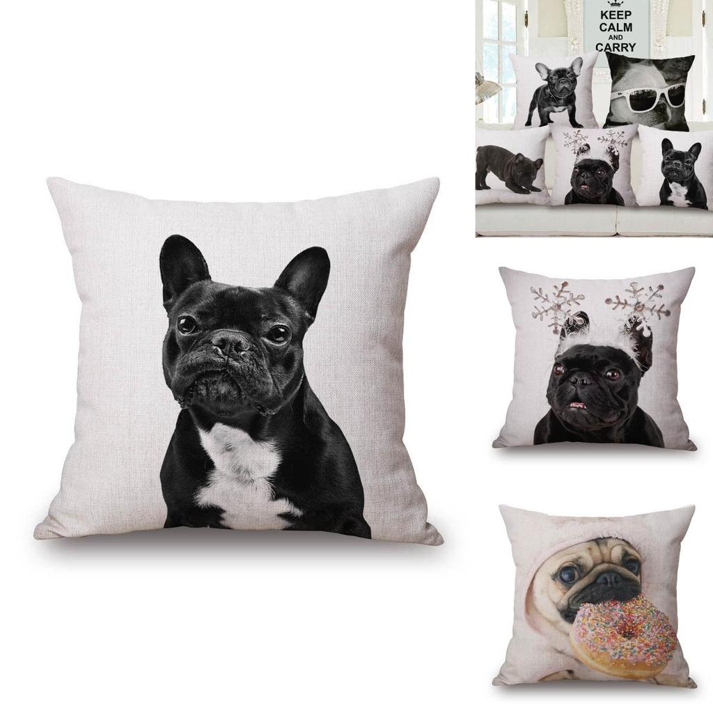 Adorable Cute French Bulldog Pattern Linen Throw Pillow Case For Trendy Home Decor