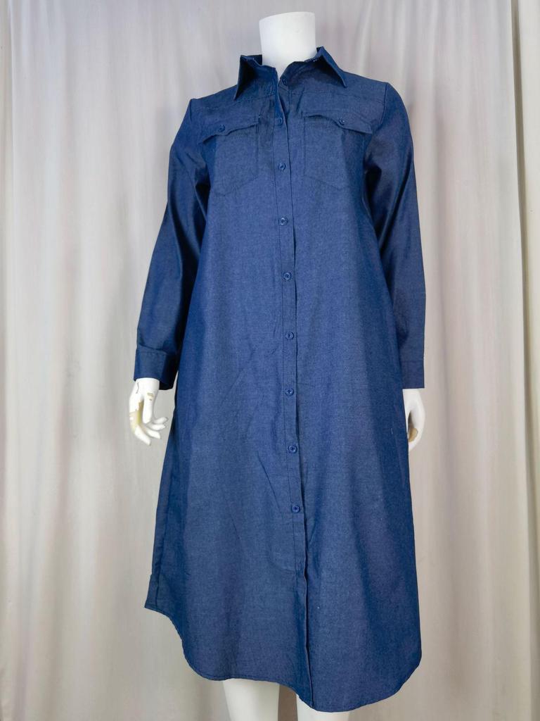 2023 European & American Fashion Denim Long Skirt with Shirt Collar