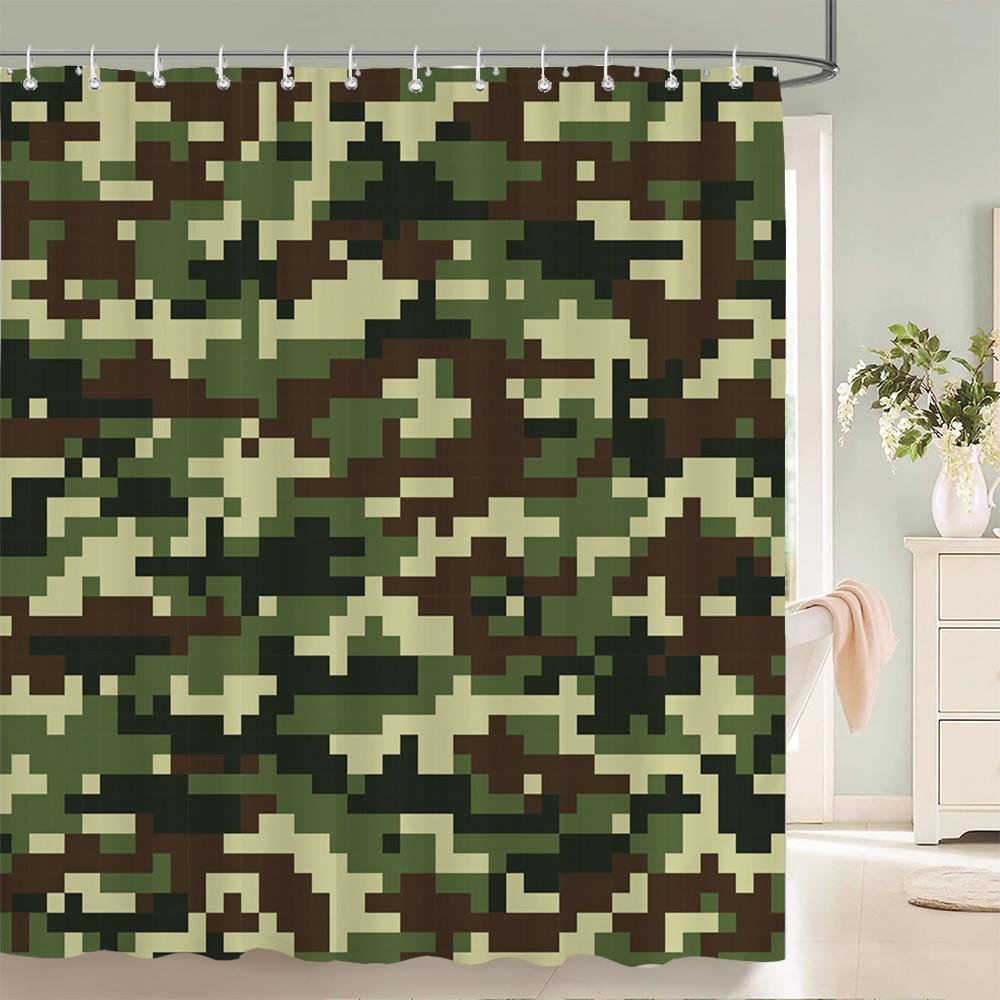 Green camouflage pattern Shower Curtains Waterproof Fabric Floral Bath Curtains For Bathroom Bathtub Curtain With Hooks