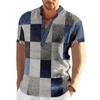 Vintage Men'S 3D Faion Patchwork Printed Irt Oversized Autumn  Collar Fce Lined Thiened Nine-Quarter Sve
