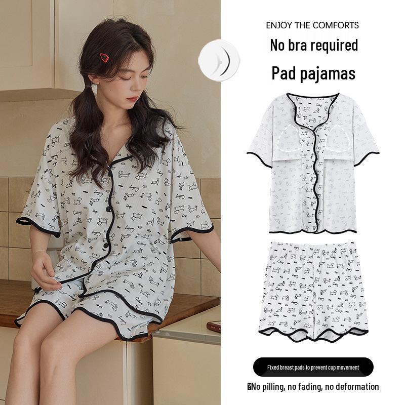 

Новый женский летний пижамный комплект в корейском стиле - кардиган с коротким рукавом и шорты, большого размера, носибельные наряды. Extra Large