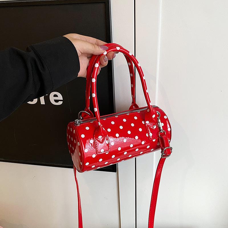 Fashion Korean Niche Handbag Handbag Women'S High-End Light Luxury Polka Dot Cylinder Bag Messenger Bag