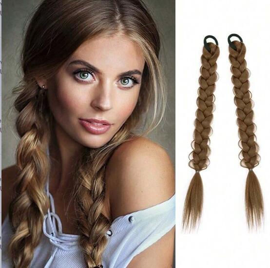 

Длинный плетеный хвост с эластичными завязками для волос, синтетические наращивание волос для ежедневного использования, аксессуары для волос для вечеринок 52cm