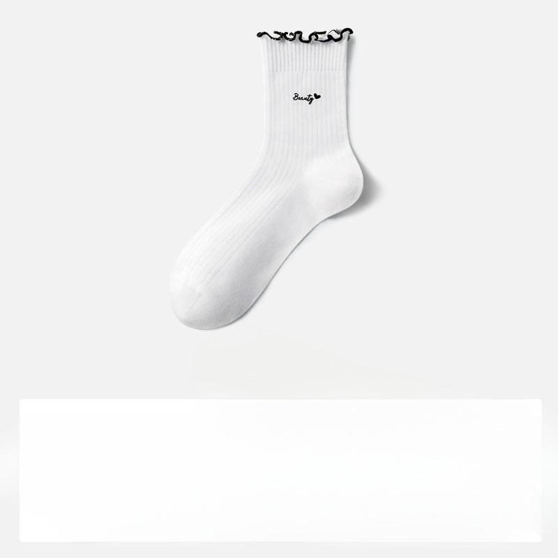 Cotton Socks - Children s White Mid-calf Socks - Pure Cotton Summer Lace-up Socks - All-cotton Versatile Style 1 pair белый