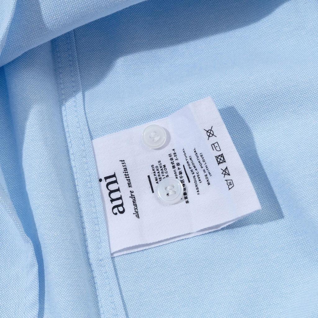 AMI 2025 Autumn New Product Chest Pocket Classic Black Embroidered Small Love Casual Cotton Solid Color Long Sleeve Shirt