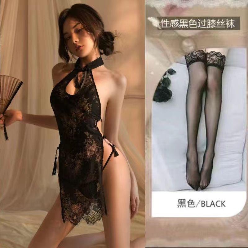 Sexy Lace Hollow Cheongsam Uniform Temptation Perspective Free Passion Suit A26