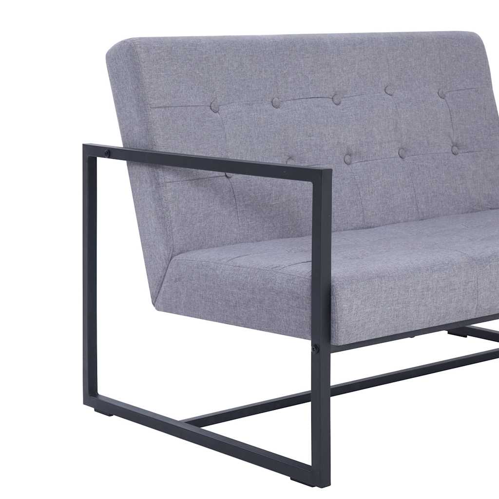 2 Seater Sofa with Armrests Light Grey Steel Frame and Fabric Upholstery