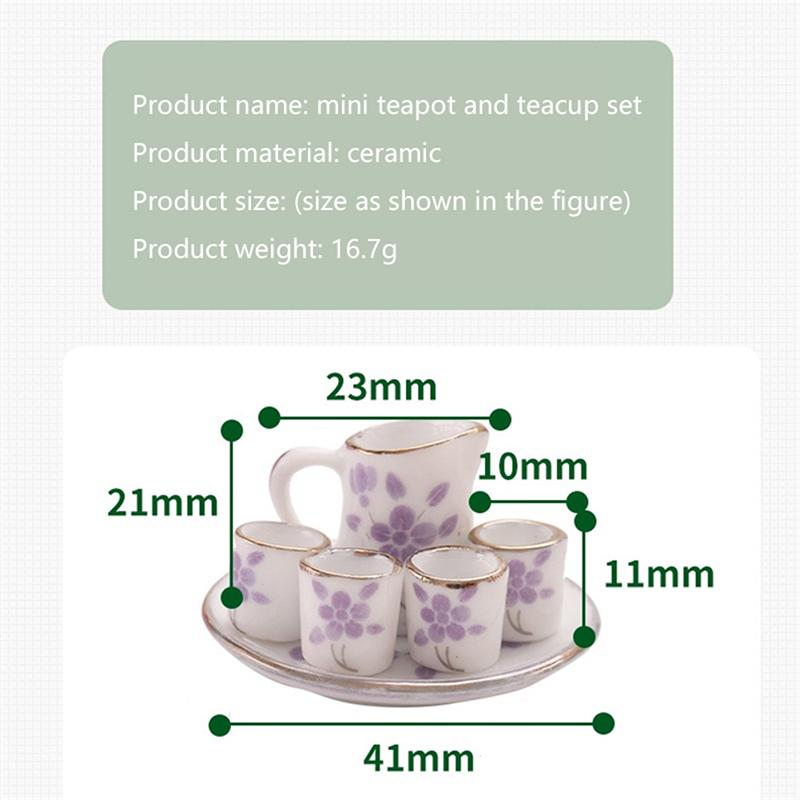 1Conjunto 1:12 Casa de bonecas Conjunto de chá em miniatura Canecas de chá de porcelana Jarras com bandeja Decoração para casa